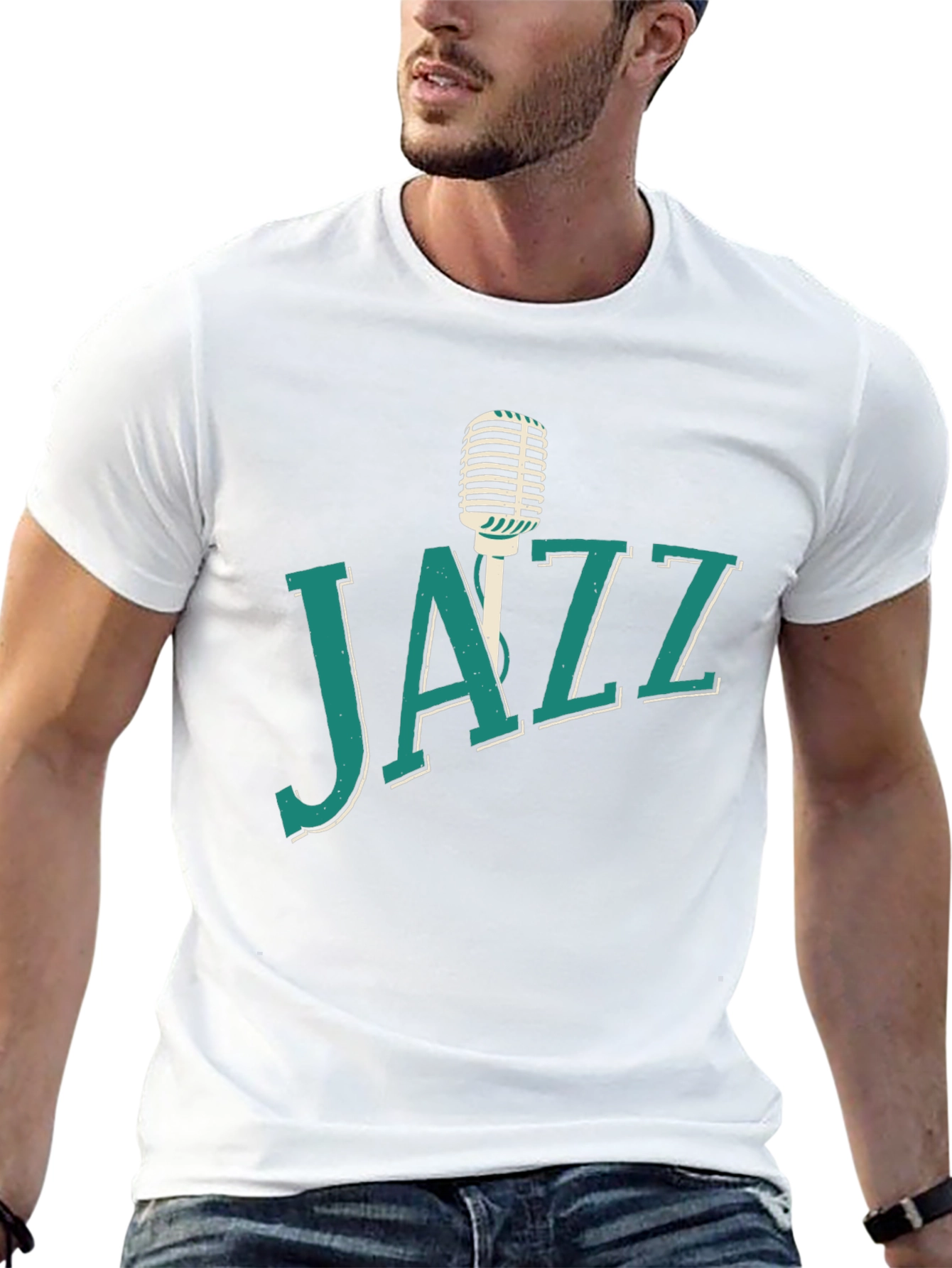 Black Jazz Music T-Shirt, Microphone Graphic view 13