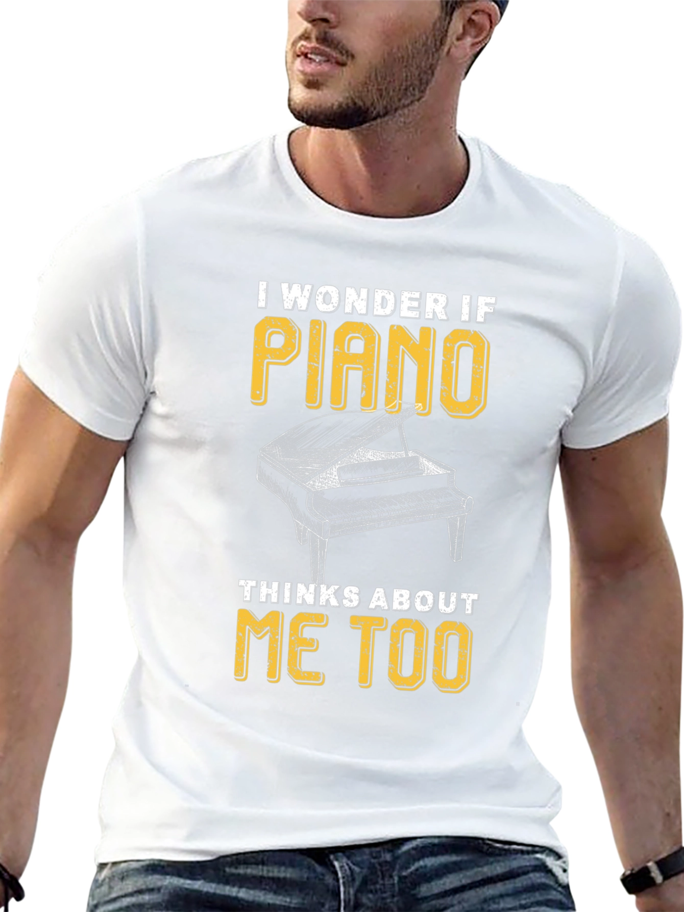 Black Piano Lover T-Shirt - I Wonder If Piano Thinks About Me Too view 13