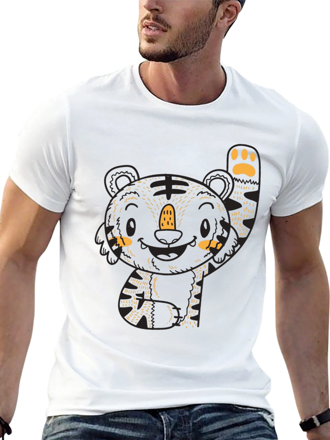 Black Cute Tiger Graphic Black Tee view 13