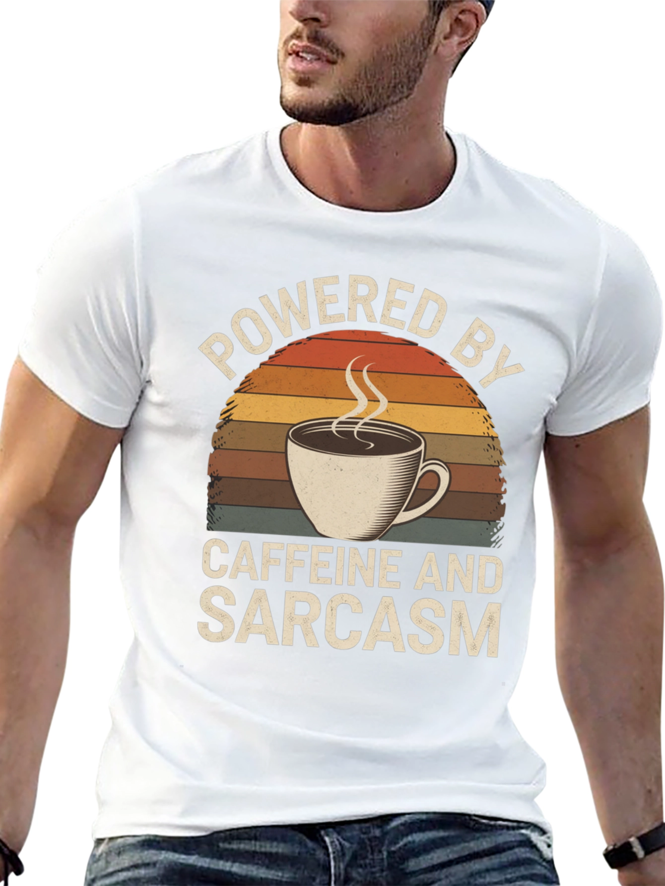 Black Powered by Caffeine and Sarcasm T-Shirt view 13