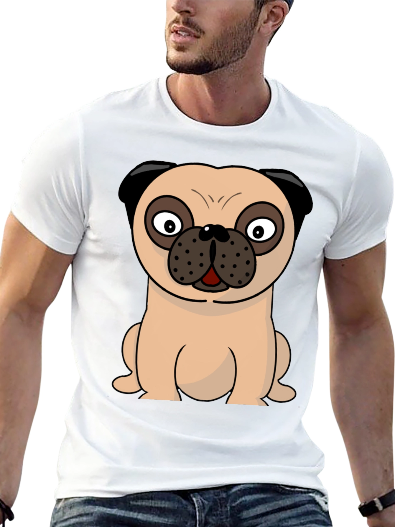 Black Cartoon Pug Graphic Tee - Men's Black T-Shirt view 13
