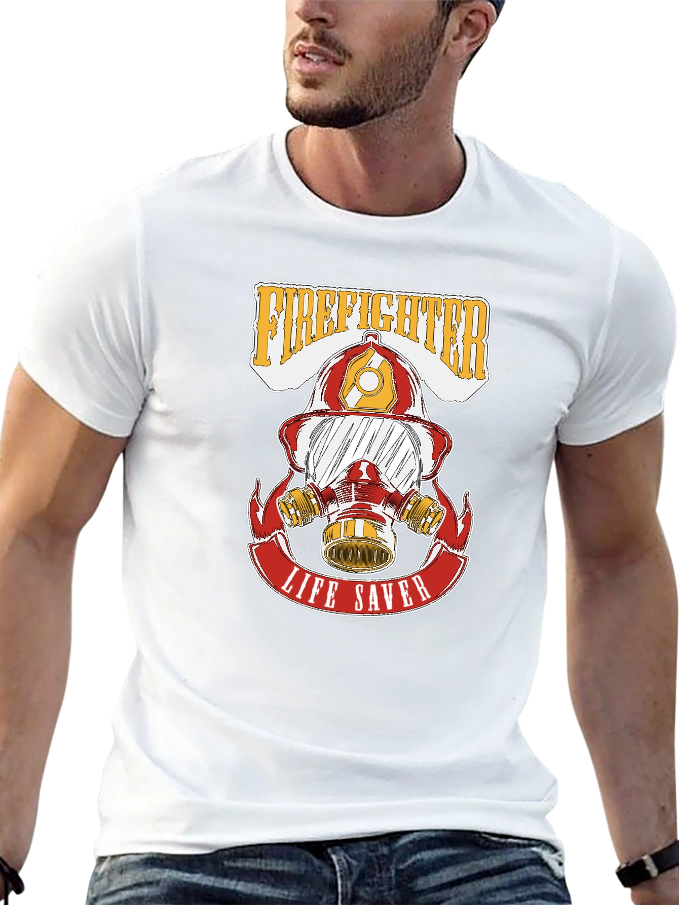 Black Firefighter Life Saver Graphic T-Shirt view 13
