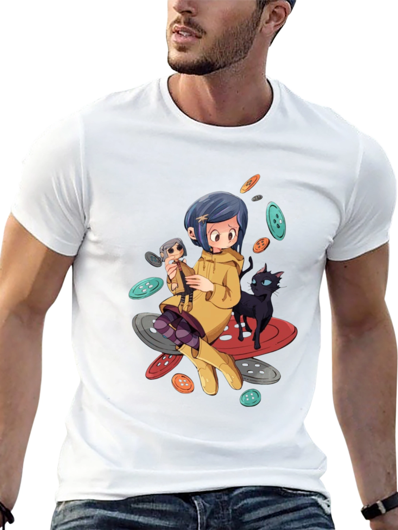 Black Cartoon Style Anime T-Shirt view 13