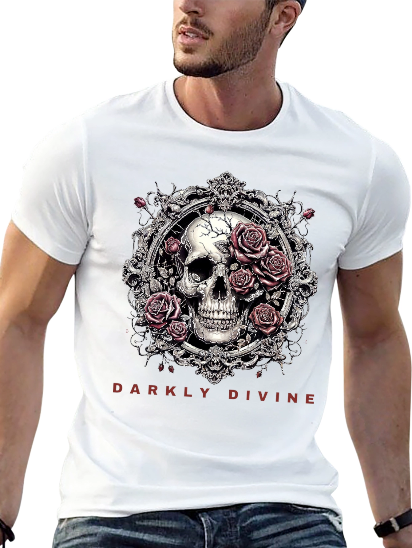 Black Darkly Divine Skull & Roses Graphic T-Shirt view 13