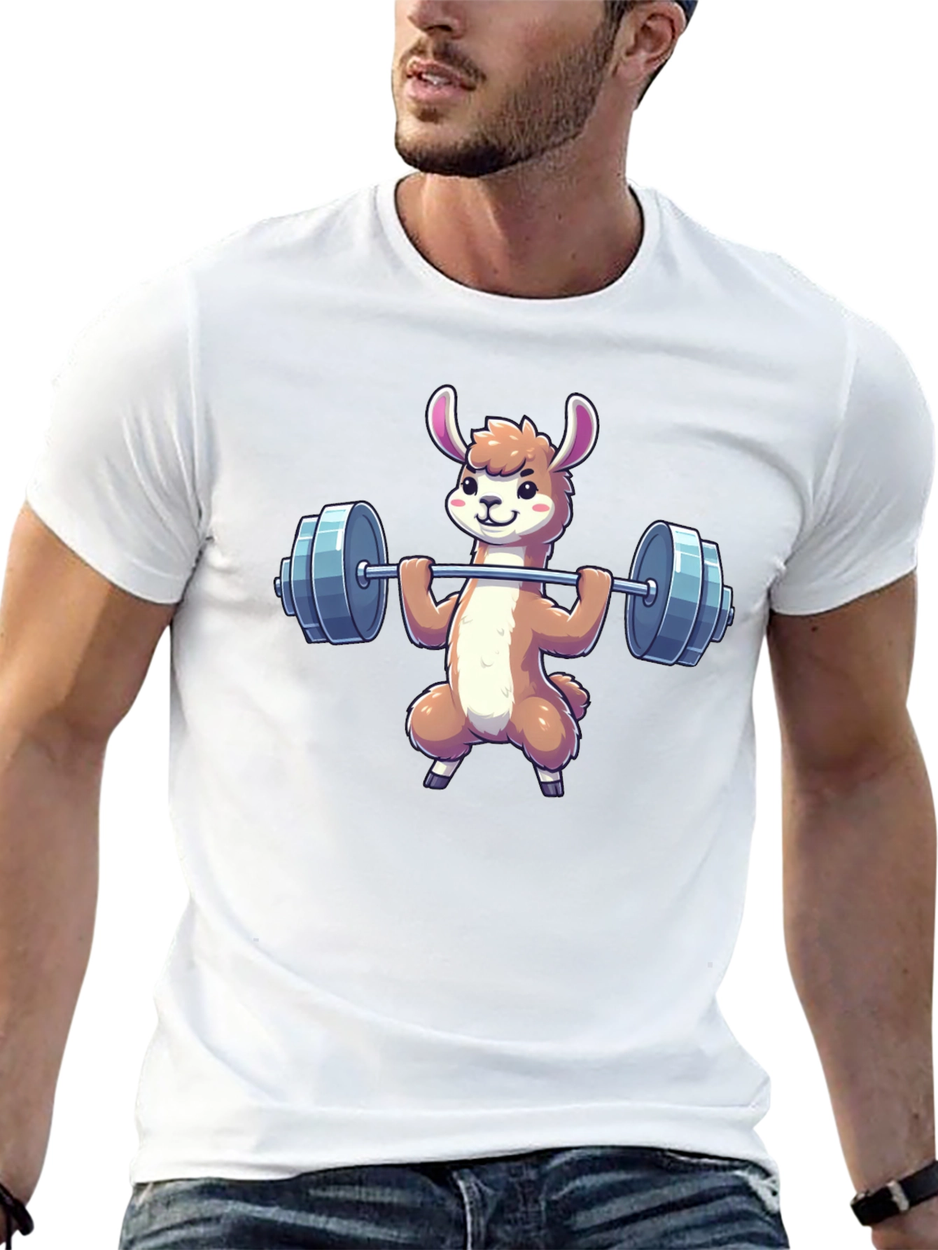 Black Llama Lifting Weights Graphic T-Shirt view 13