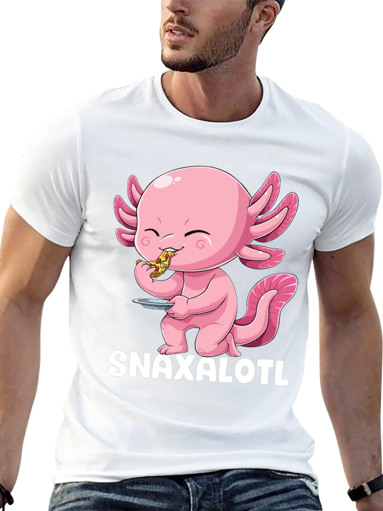 Black Snaxalotl T-Shirt - Cute Axolotl Pizza Lover view 13