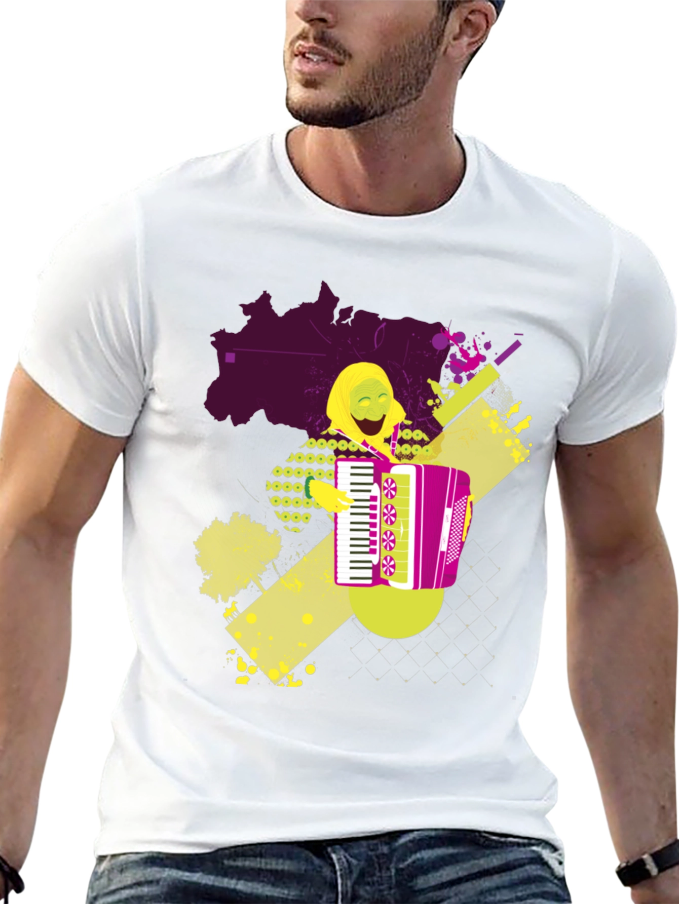 Black Accordion Player Graphic T-Shirt view 13