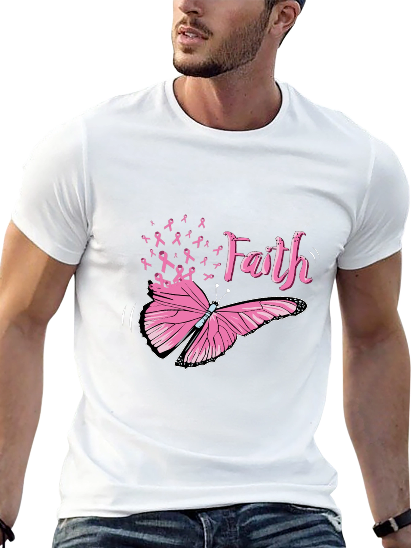 Black Faith Butterfly Breast Cancer Awareness Tee view 13
