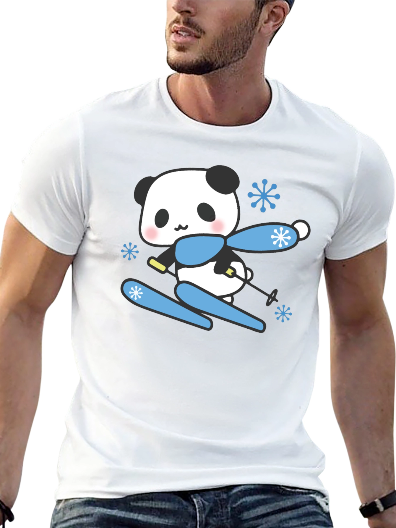 Black Skiing Panda T-Shirt - Cute Winter Apparel view 13
