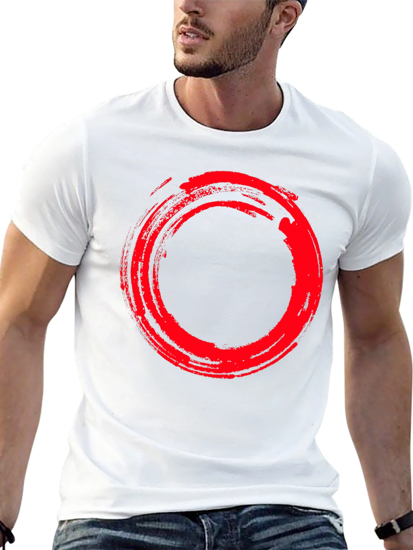 Enso Circle Graphic Tee - Stylish Red Brush Stroke Design - 13