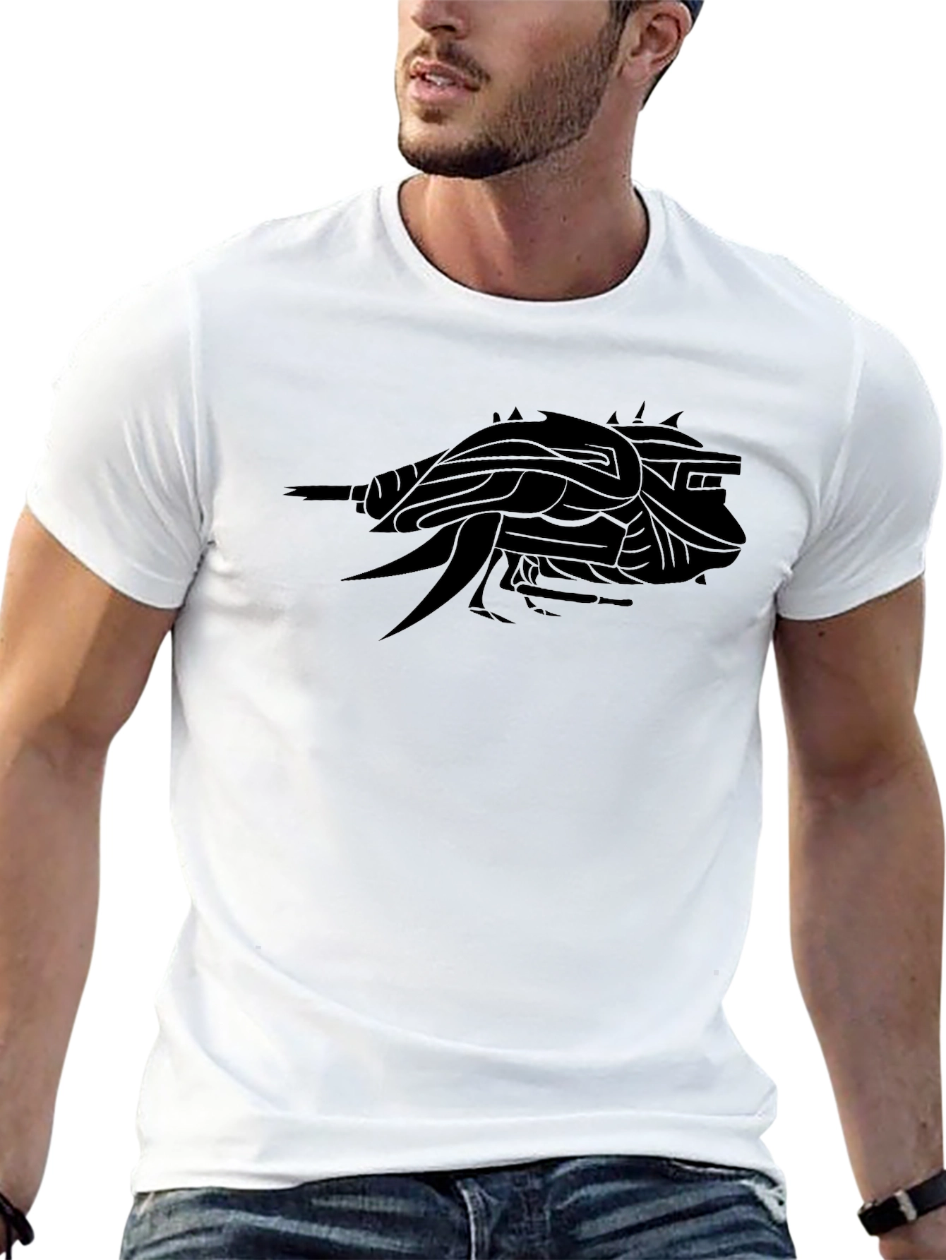 Black Men's Black Graphic Tee - Abstract Creature view 13