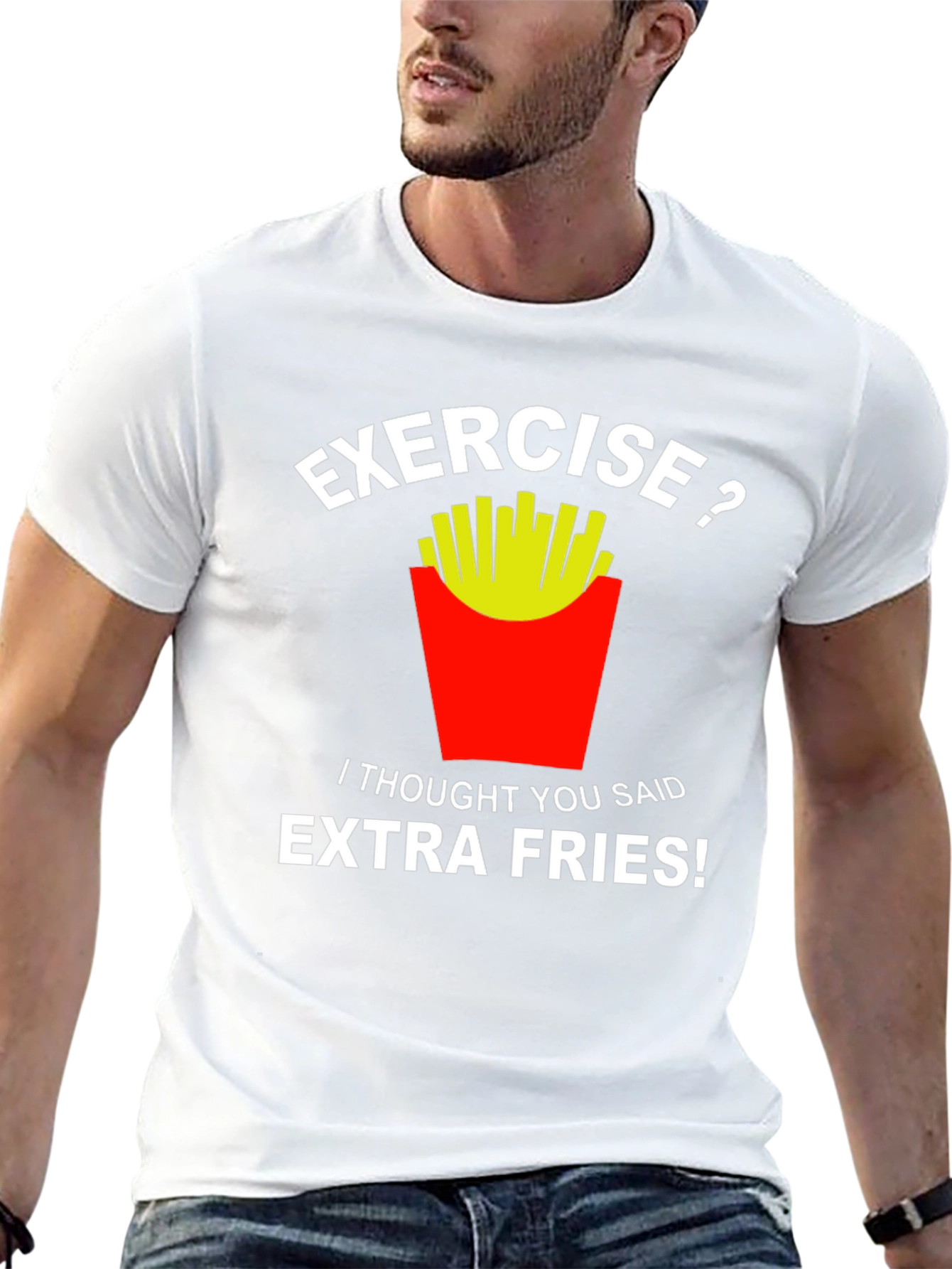 Black Exercise? Extra Fries! Funny Graphic T-Shirt view 13