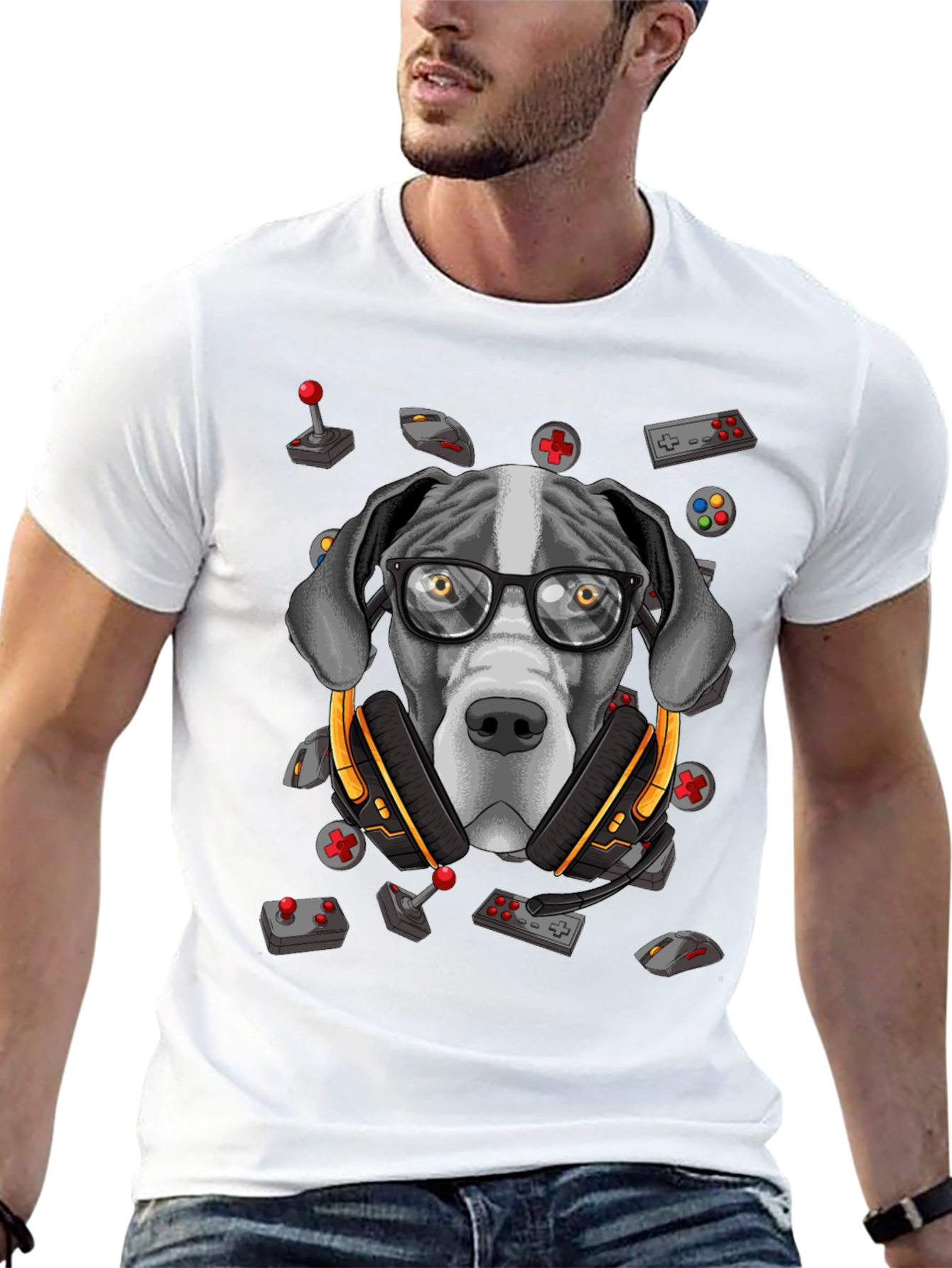 Black Gamer Dog T-Shirt - Funny Graphic Tee view 13