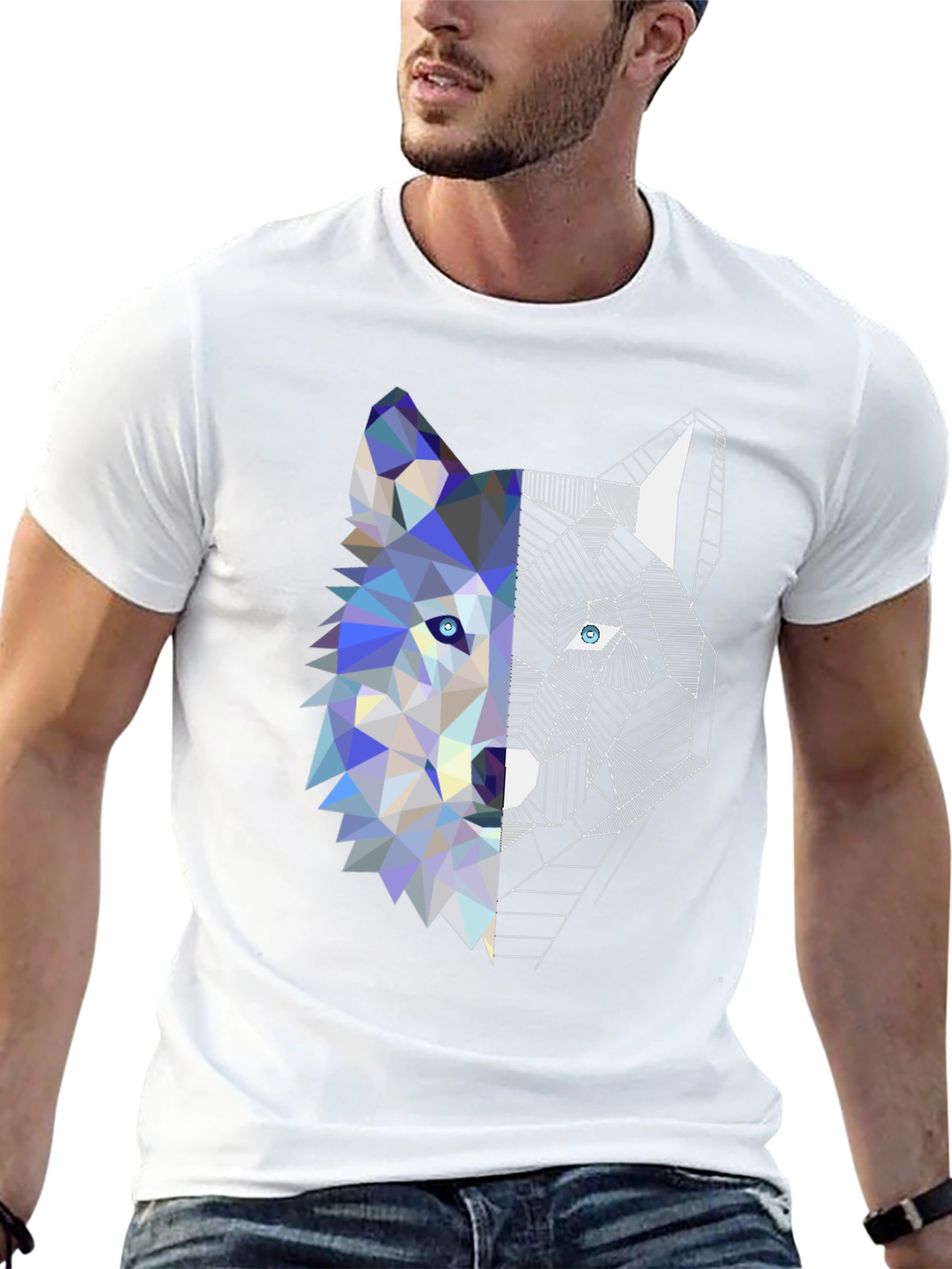 Black Geometric Wolf Graphic Tee - Modern Art Shirt view 13