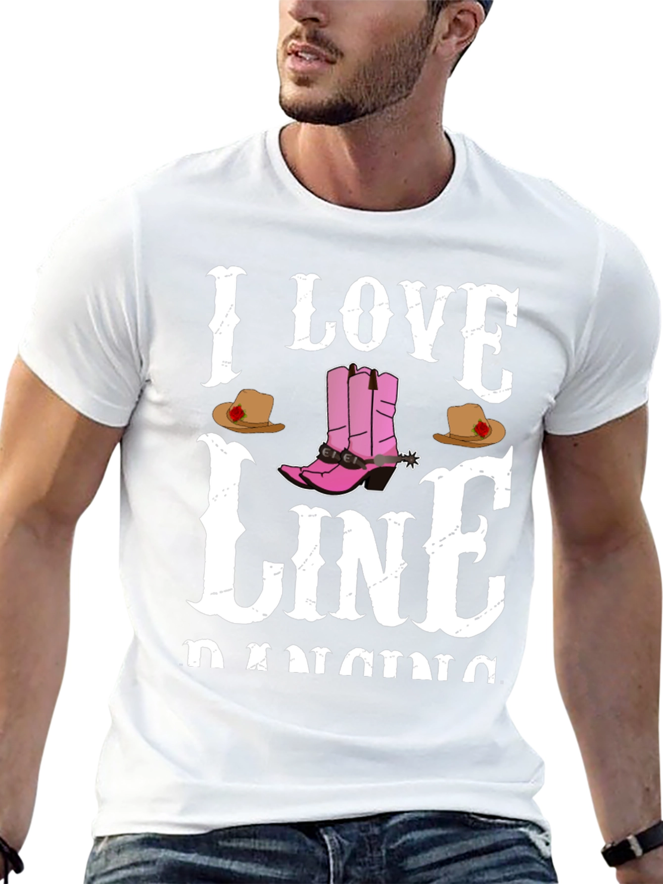I Love Line Dancing Black T-Shirt - 13