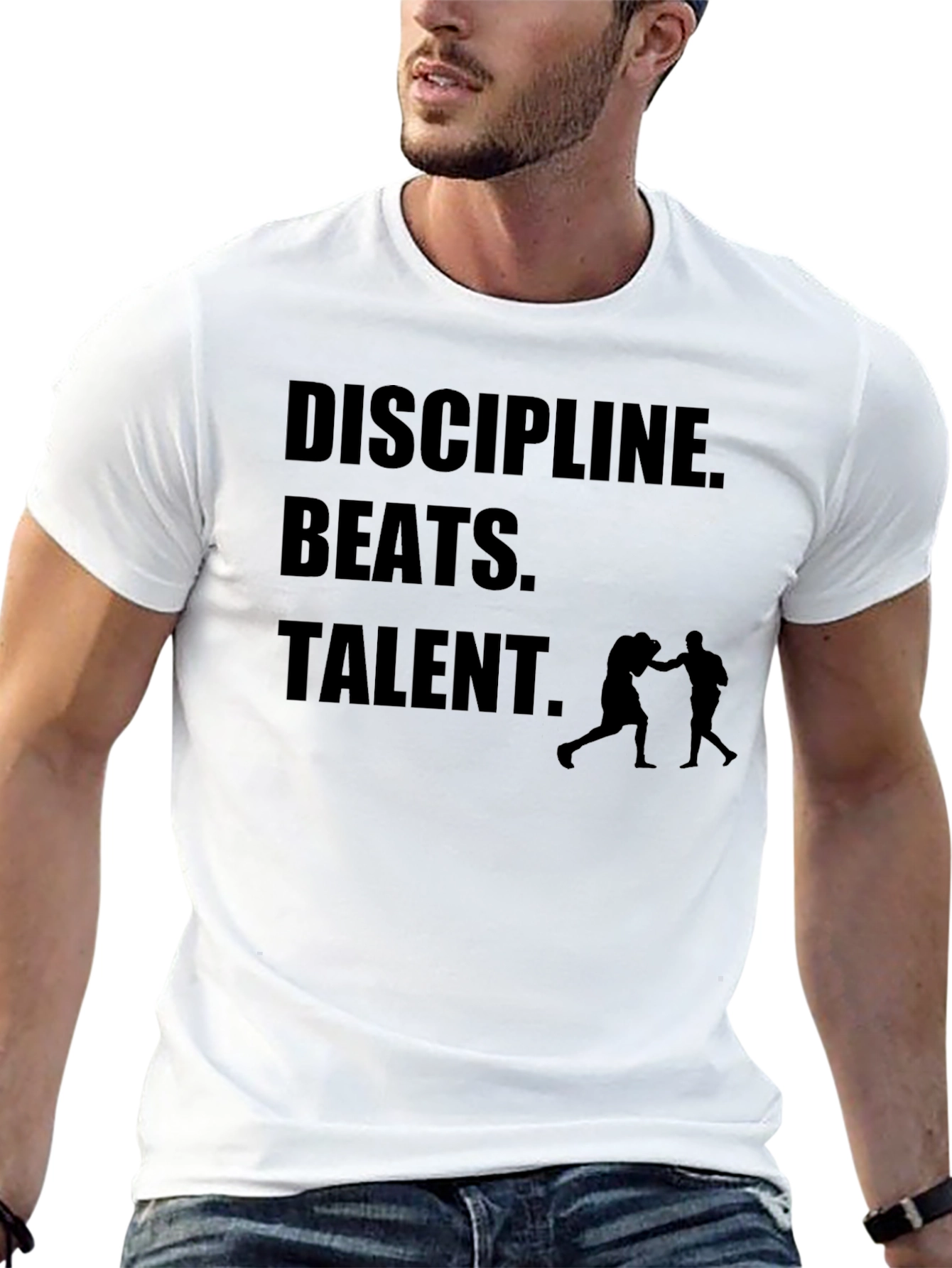 Black Discipline Beats Talent Men's Black Graphic T-Shirt view 13