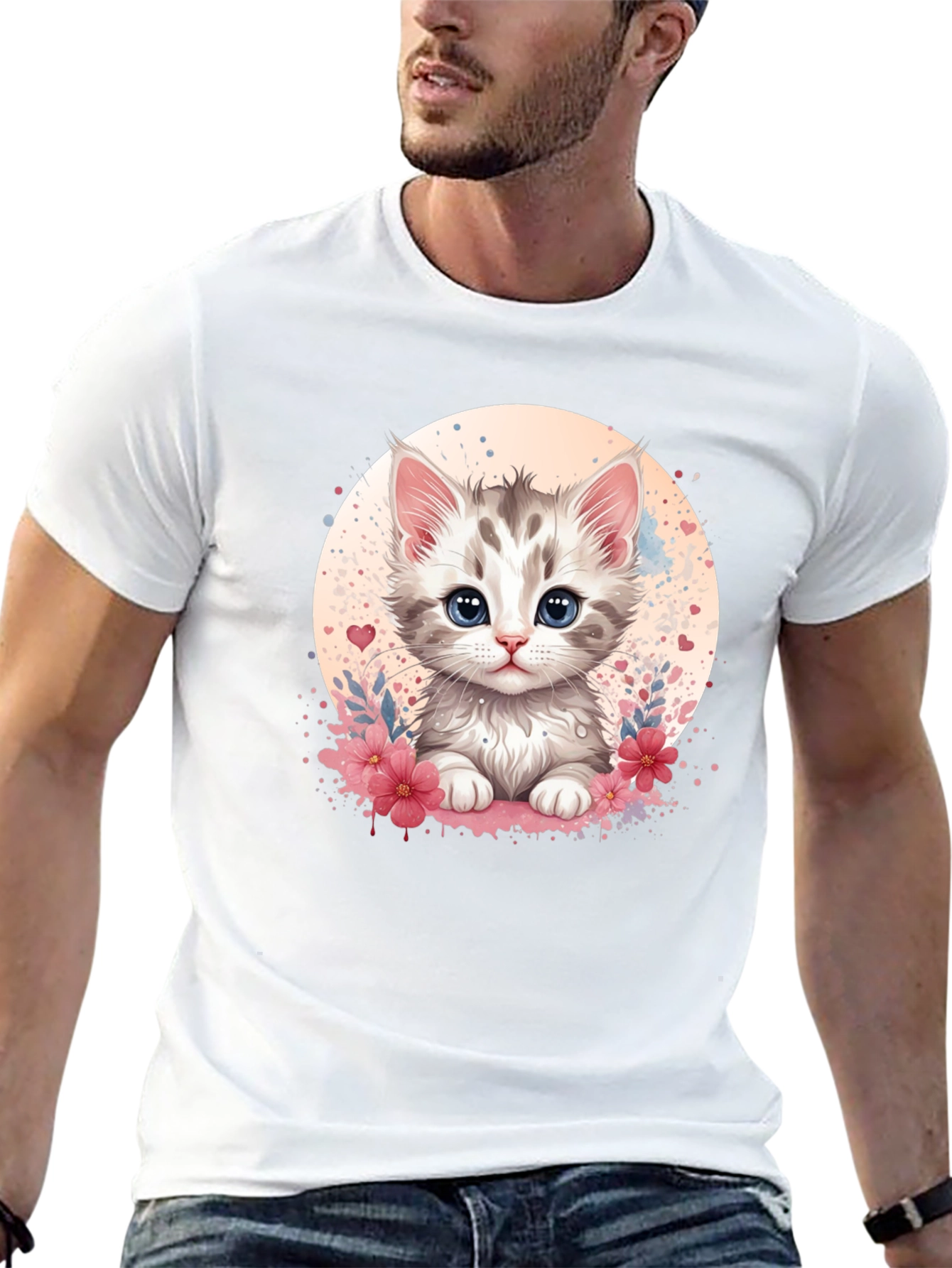 Black Cute Kitten Graphic Black T-Shirt view 13