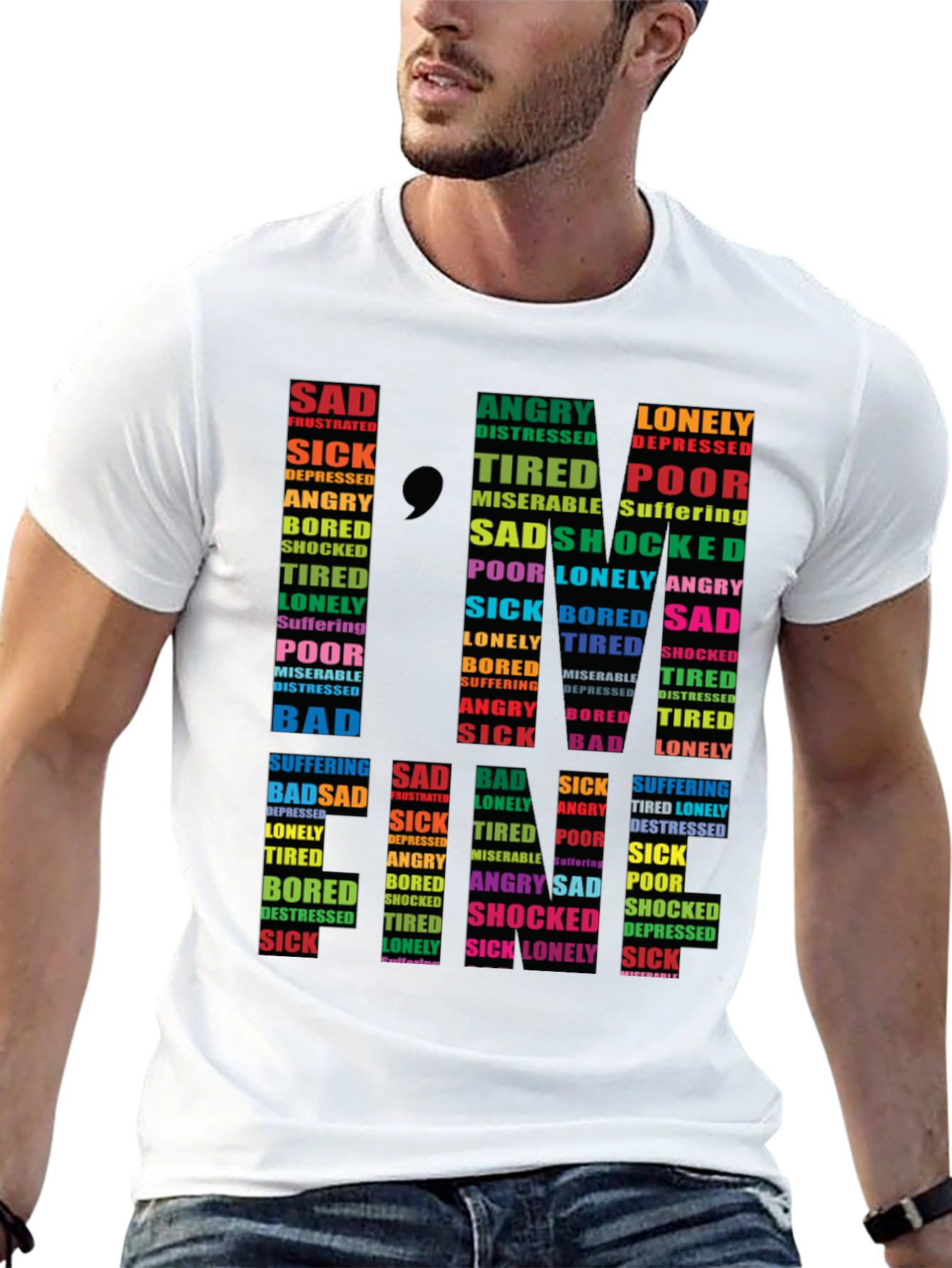 Black Emotional State Typography T-Shirt - Black view 13