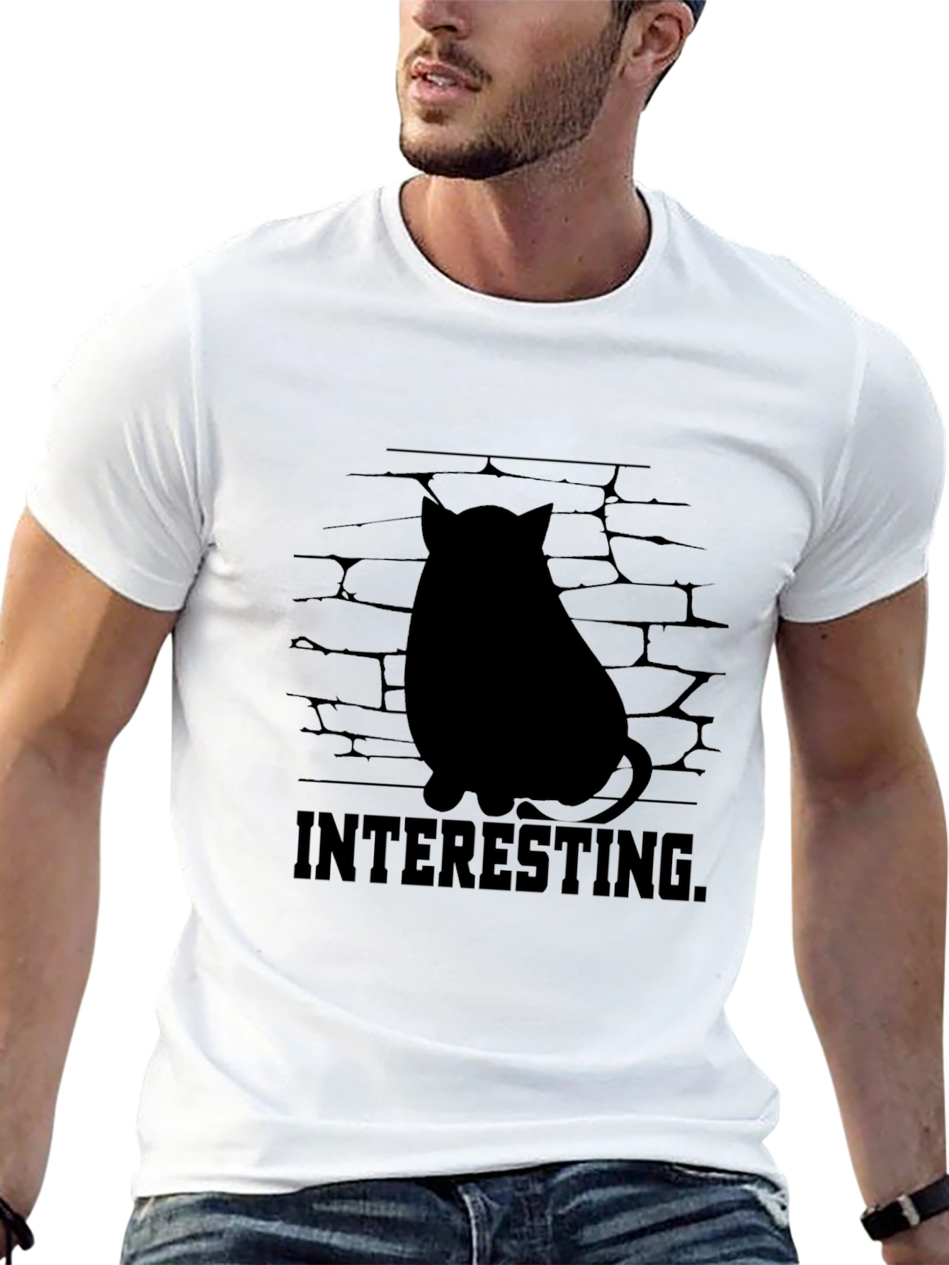 Black Interesting Cat Silhouette Graphic Tee - Black view 13