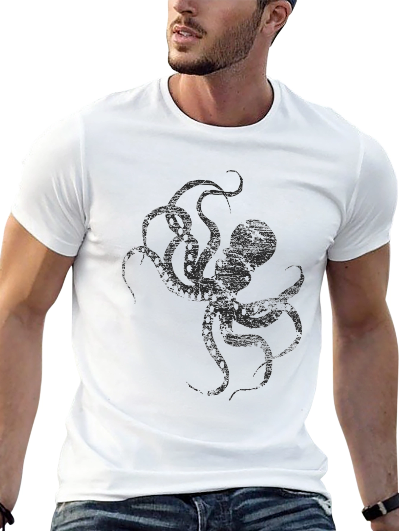Black Men's Black Octopus Graphic T-Shirt view 13