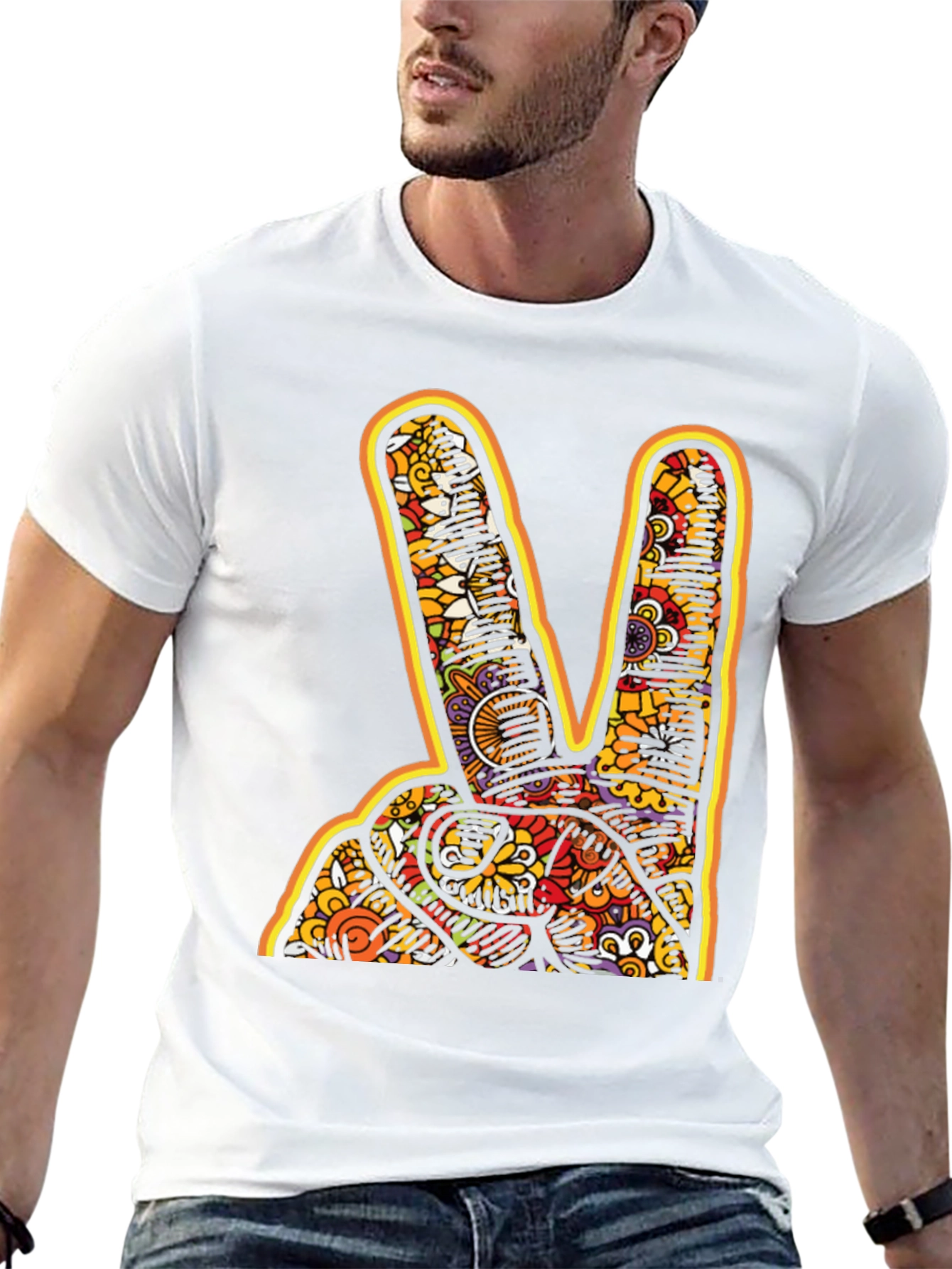 Black Peace Sign Graphic Tee - Groovy Retro Style view 13