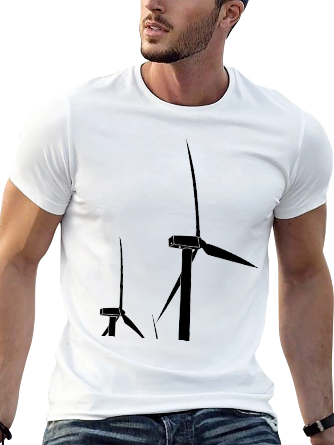 Black Modern Wind Turbine Graphic Tee - Black view 13