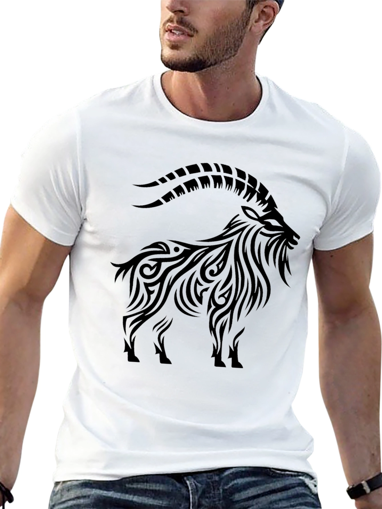 Black Tribal Goat Graphic Tee - Men's Black T-Shirt view 13