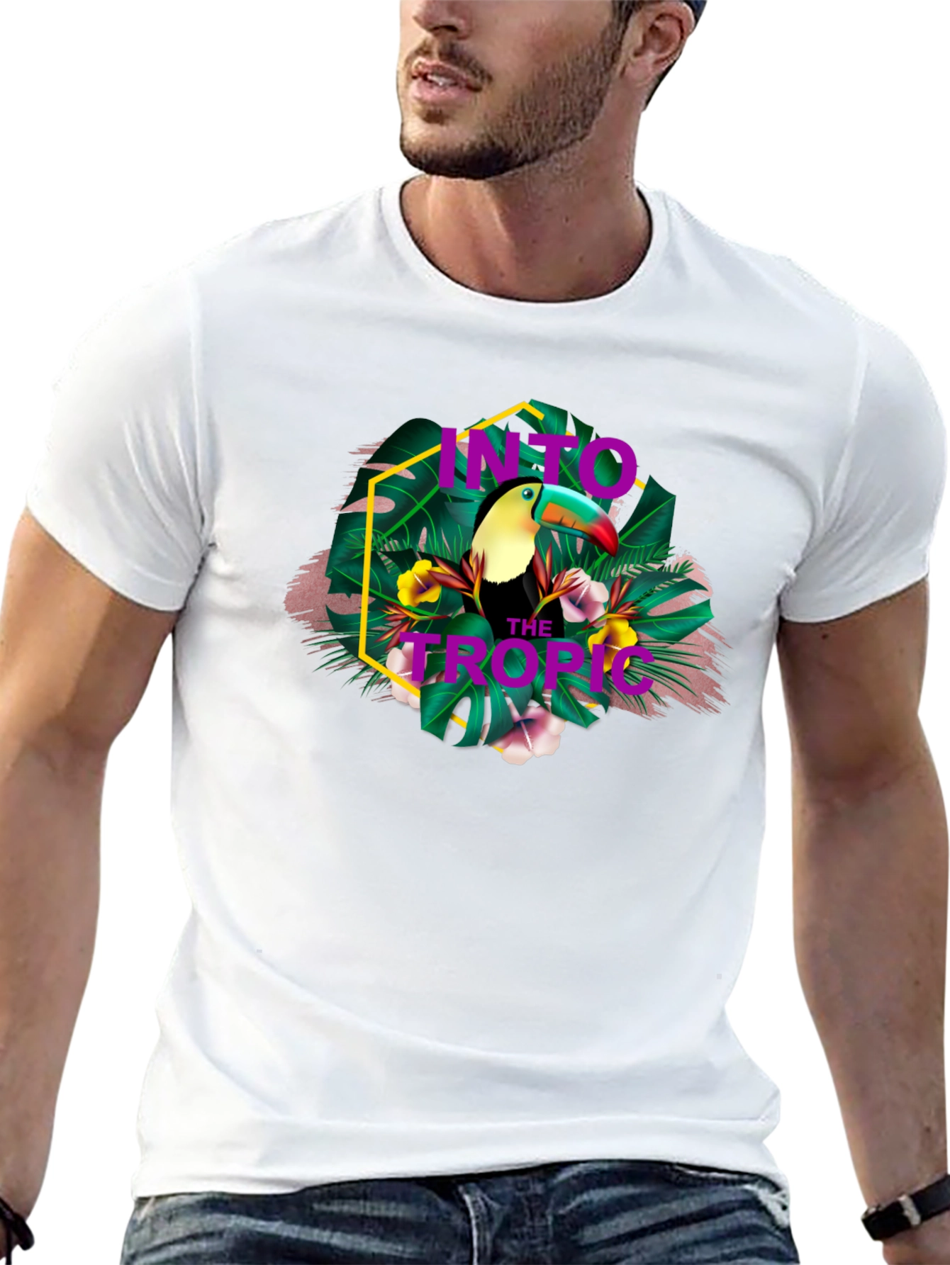 Black Tropical Toucan Graphic Print T-Shirt view 13