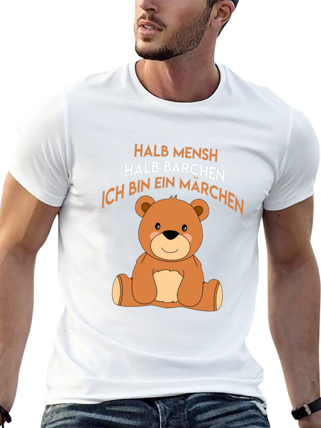 Black Halb Mensch Halb Barchen Bear Graphic T-Shirt view 13