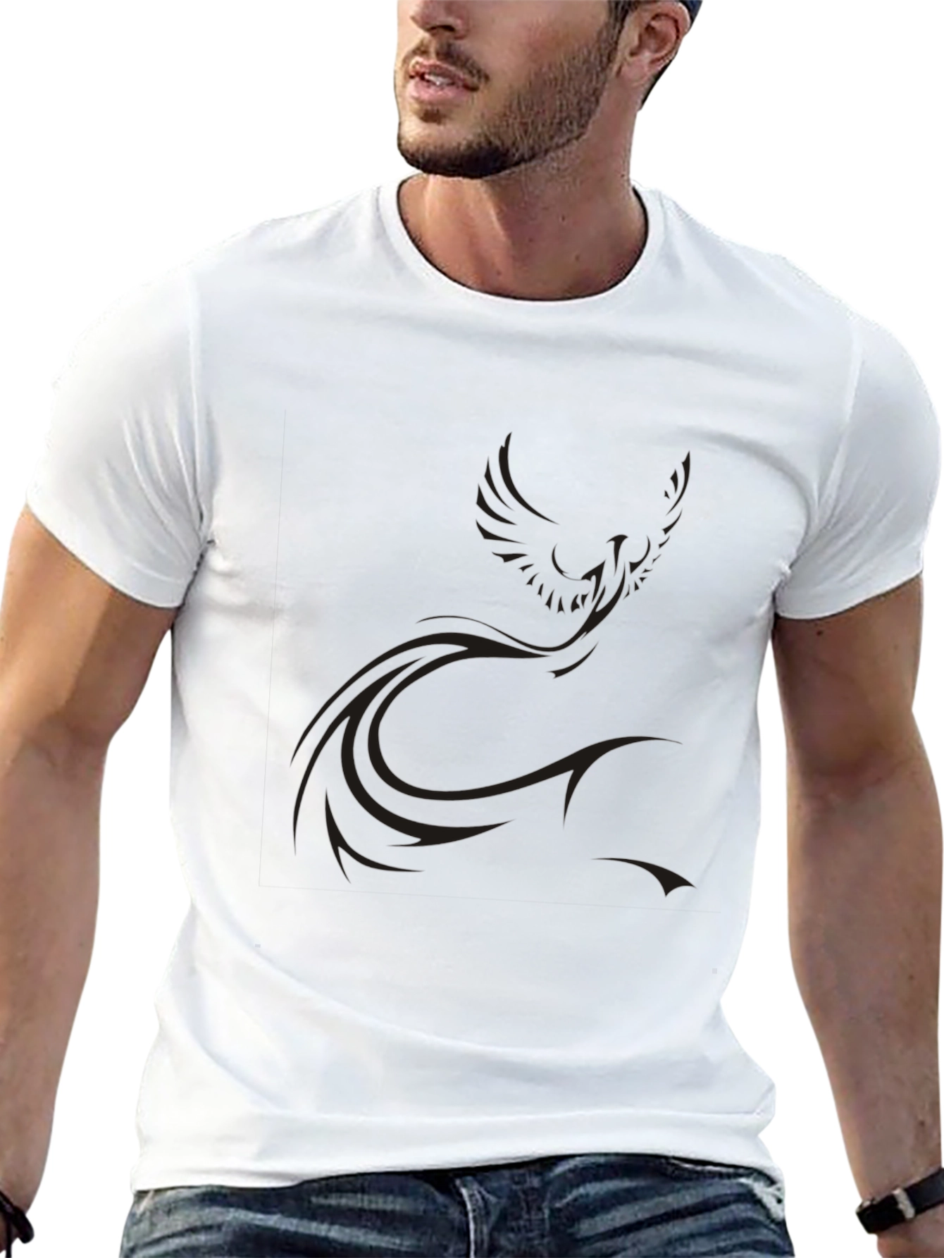 Black Men's Black Graphic Tee - Phoenix Design view 13