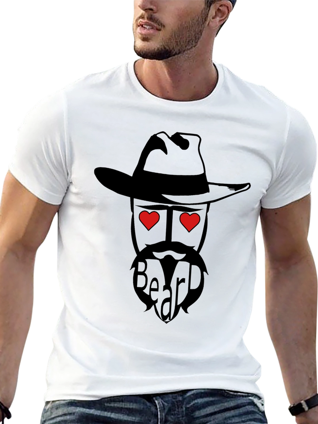 Black Beard Lover T-Shirt - Western Cowboy Style with Heart Eyes view 13