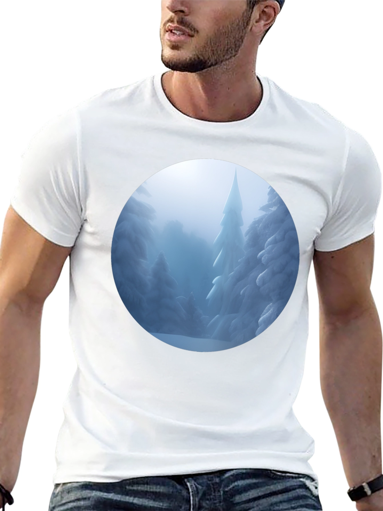 Black Winter Wonderland T-Shirt - Snowy Forest Scene view 13