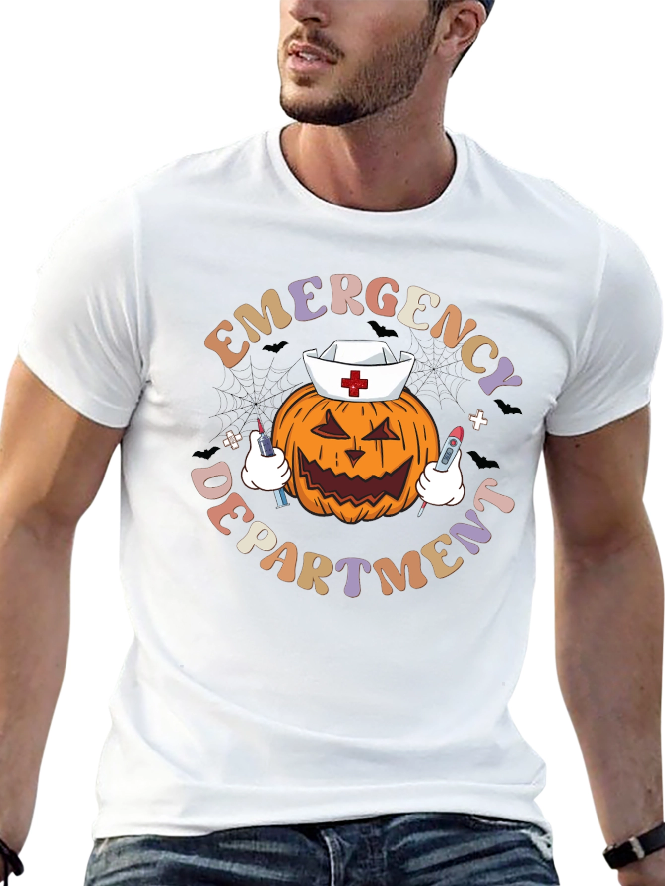 Black Emergency Dept. Halloween Pumpkin Nurse T-Shirt view 13