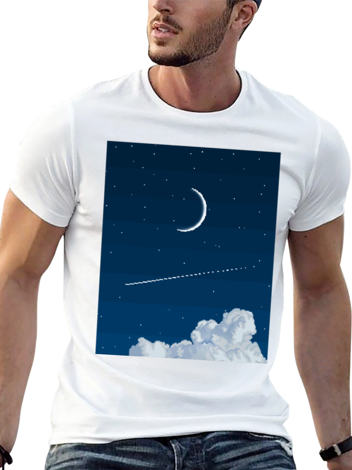 Black Pixel Moon Night Sky Black Tee view 13