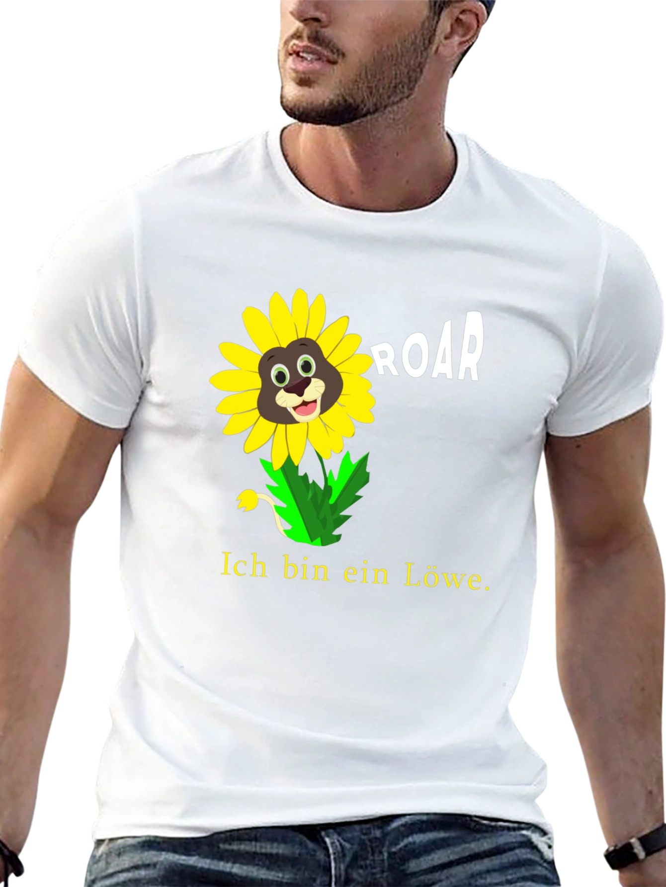 Black Ich Bin Ein Lowe Sunflower Lion Graphic T-Shirt view 13