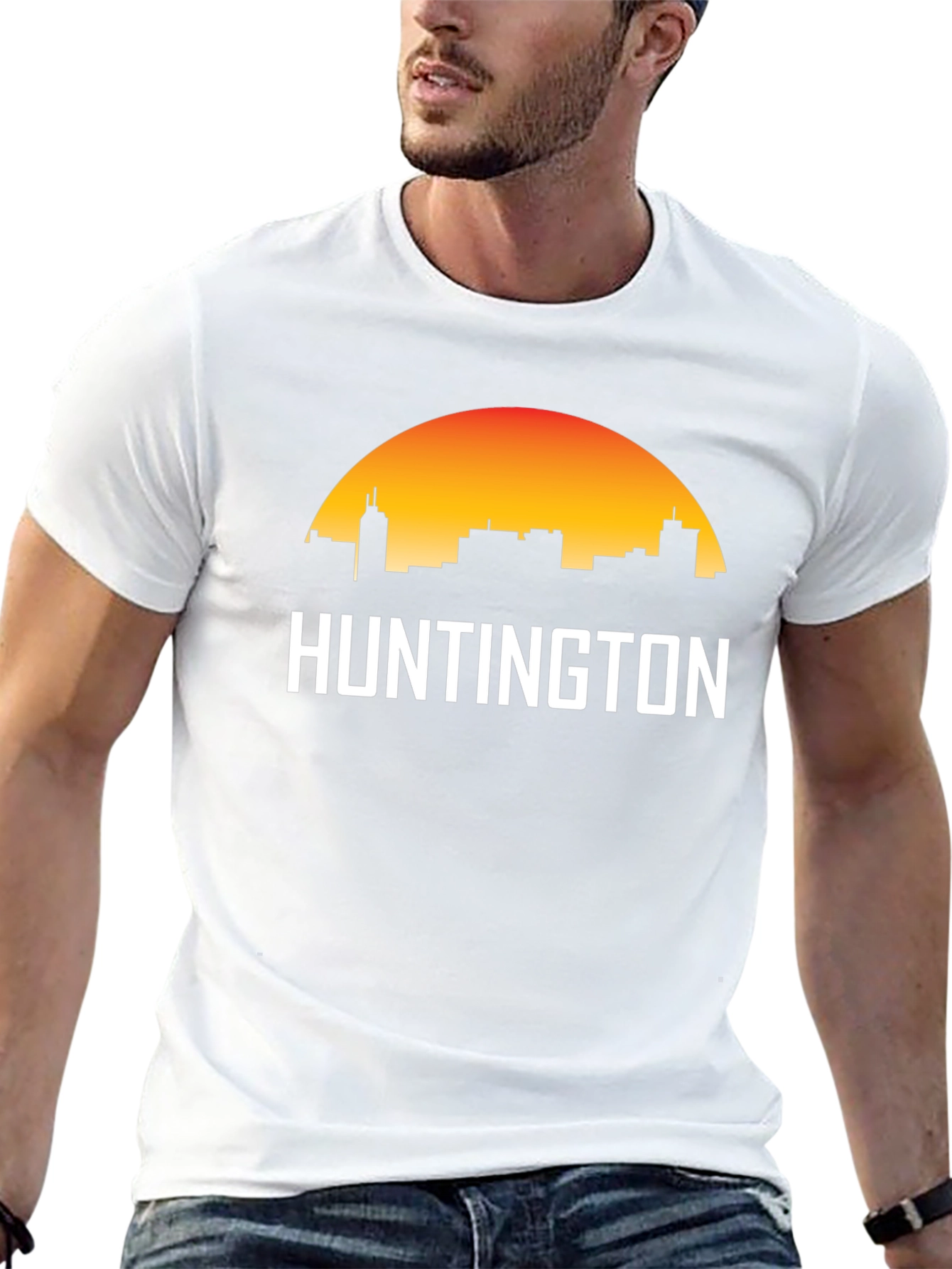 Black Huntington City Skyline T-Shirt - Sunset Graphic Tee view 13