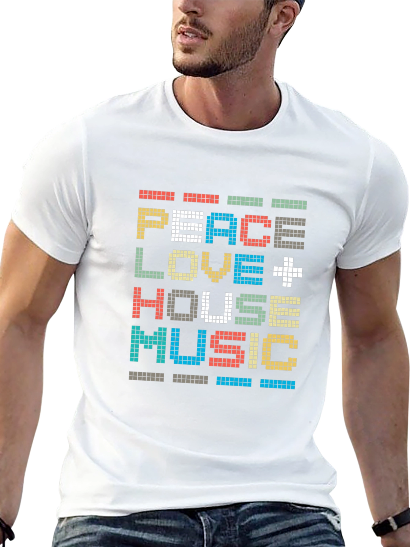 Black Peace Love House Music Pixel Art T-Shirt view 13
