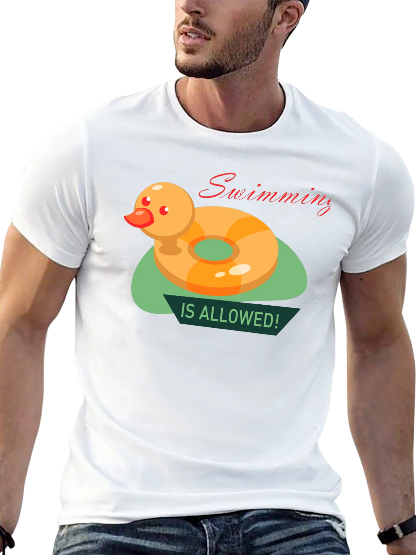 Black Funny Duck Swimming T-Shirt view 13
