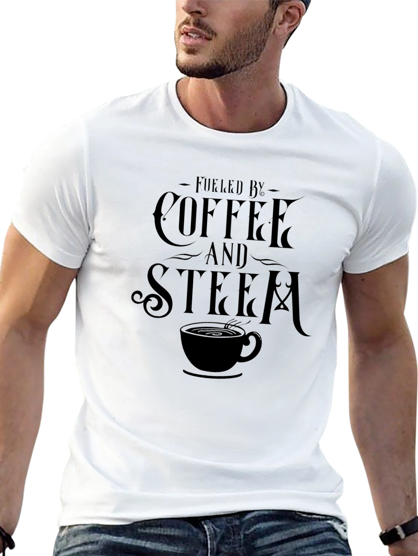 Black Fueled by Coffee and Steam Black T-Shirt view 13