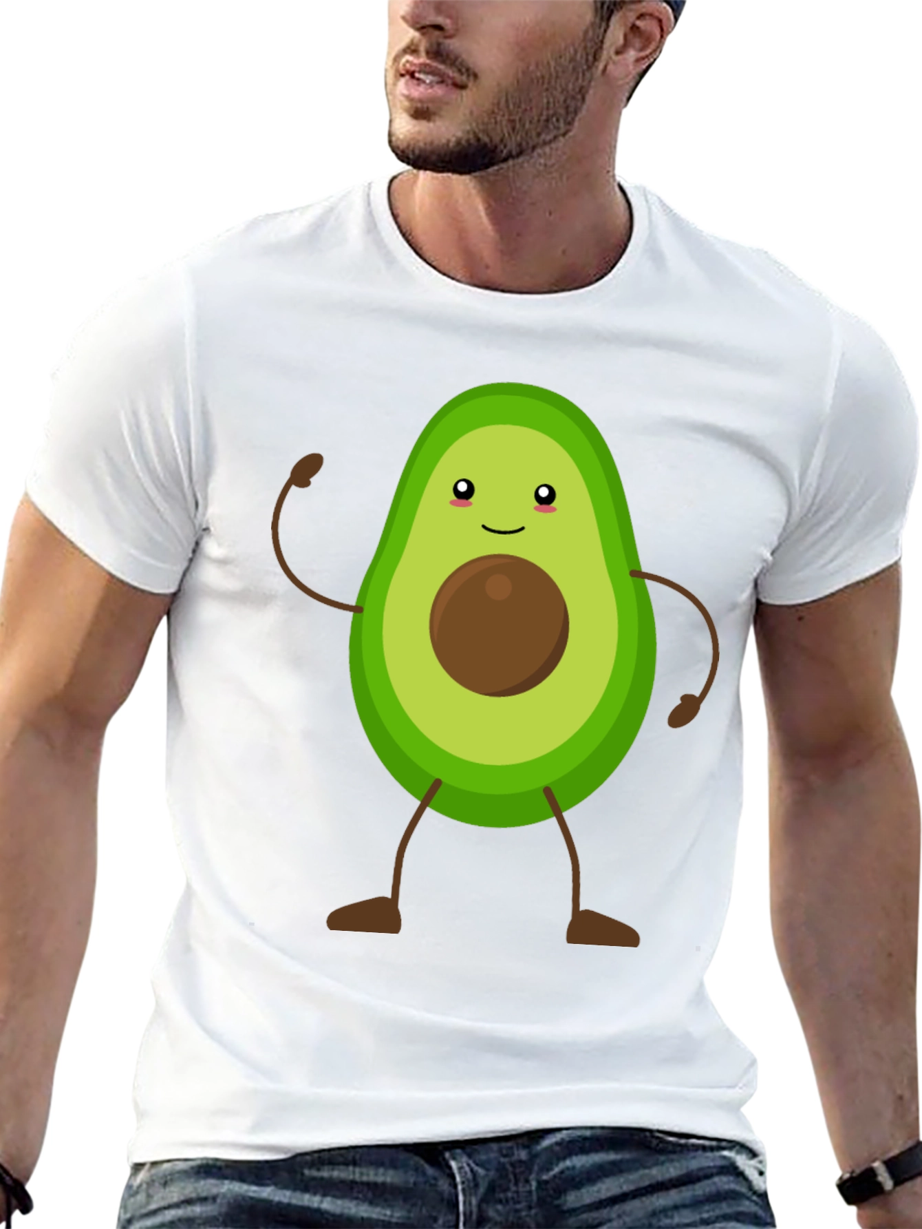 Avocado Cartoon Graphic T-Shirt - Black Casual Tee - 13