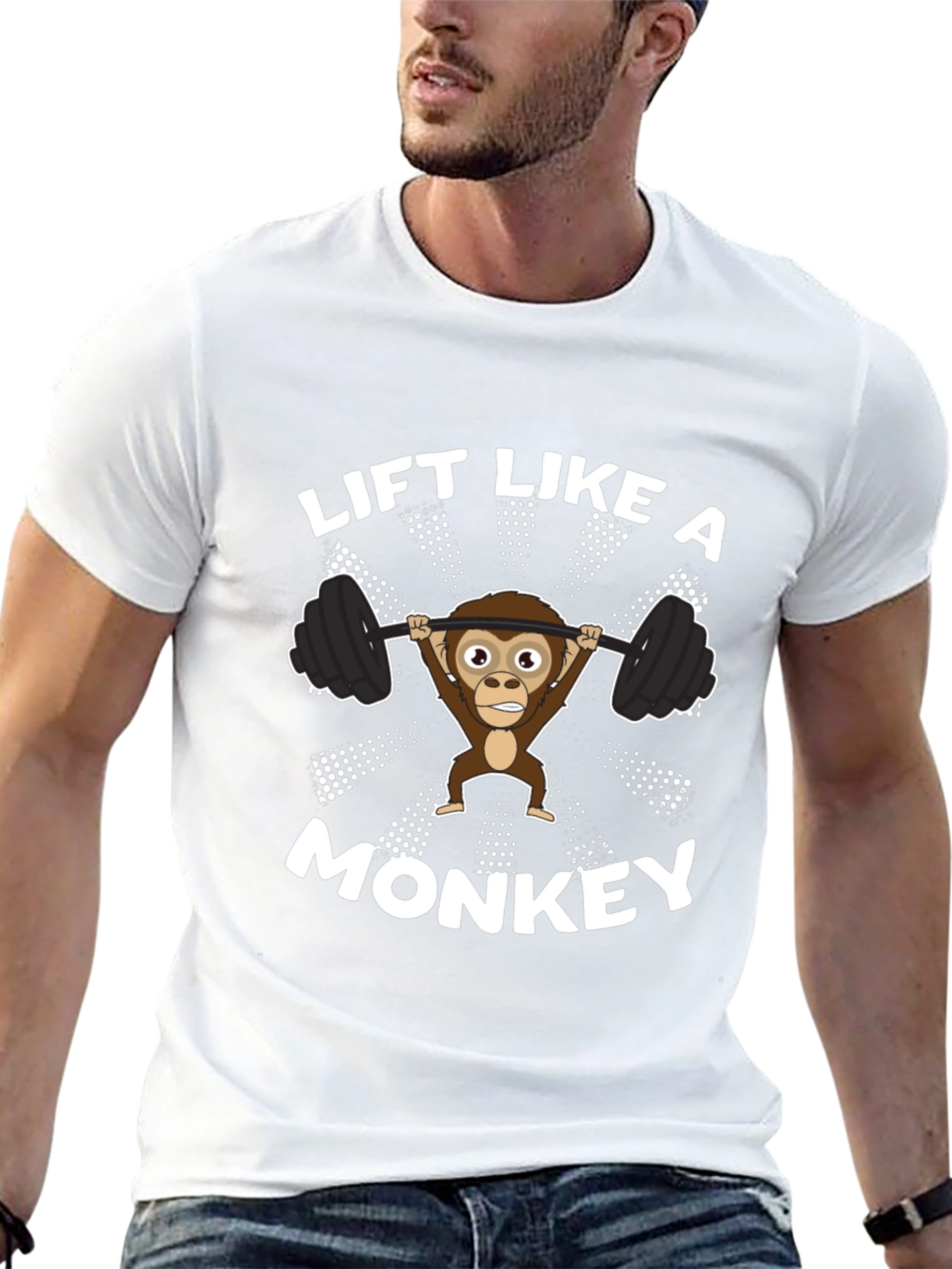 Black Lift Like a Monkey T-Shirt - Funny Gym Workout Tee view 13