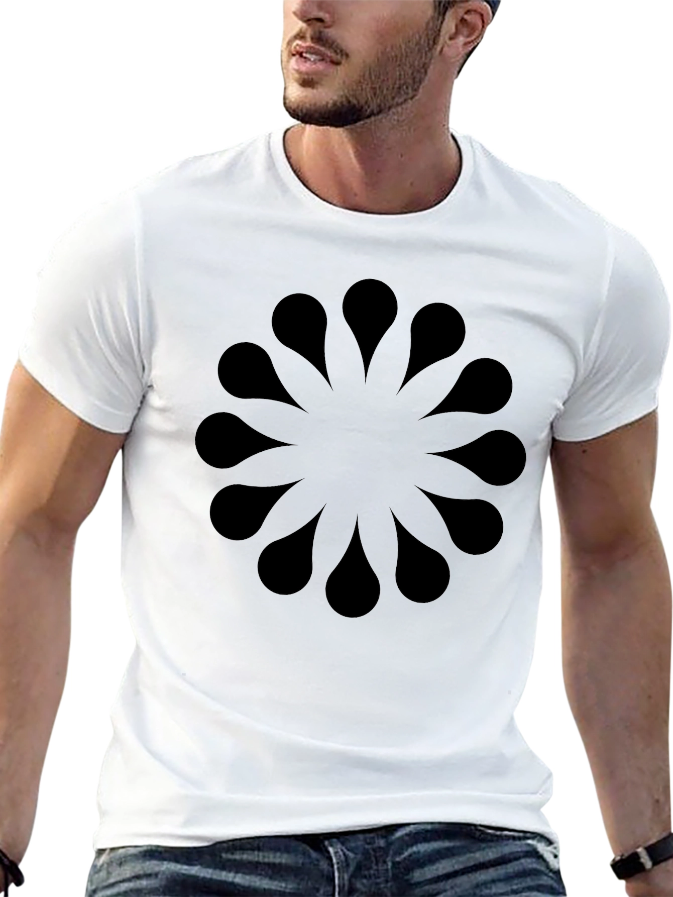 Black Abstract Floral Pattern Black T-Shirt view 13