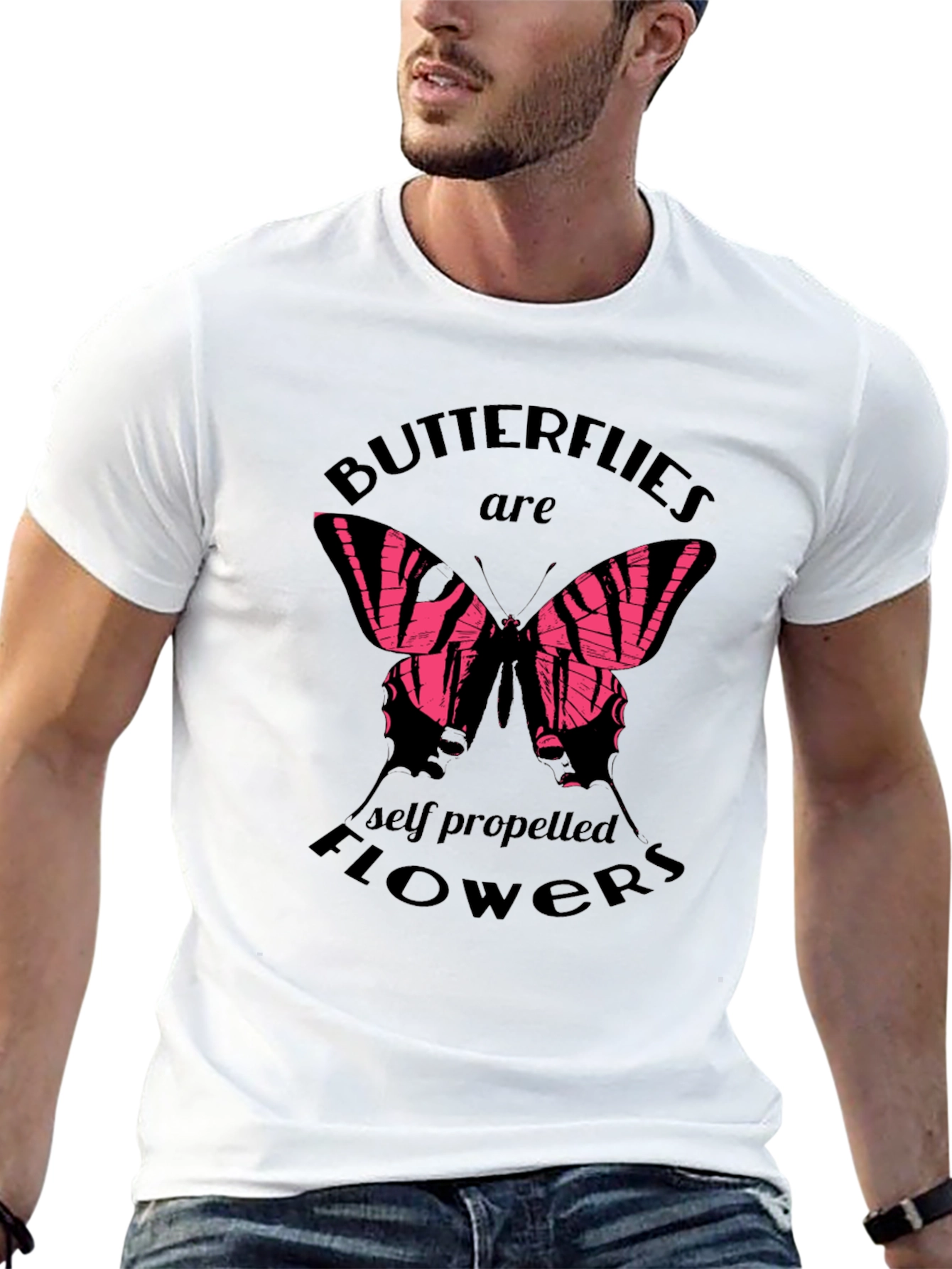 Black Butterfly Flowers Graphic T-Shirt - Trendy Black Tee view 13
