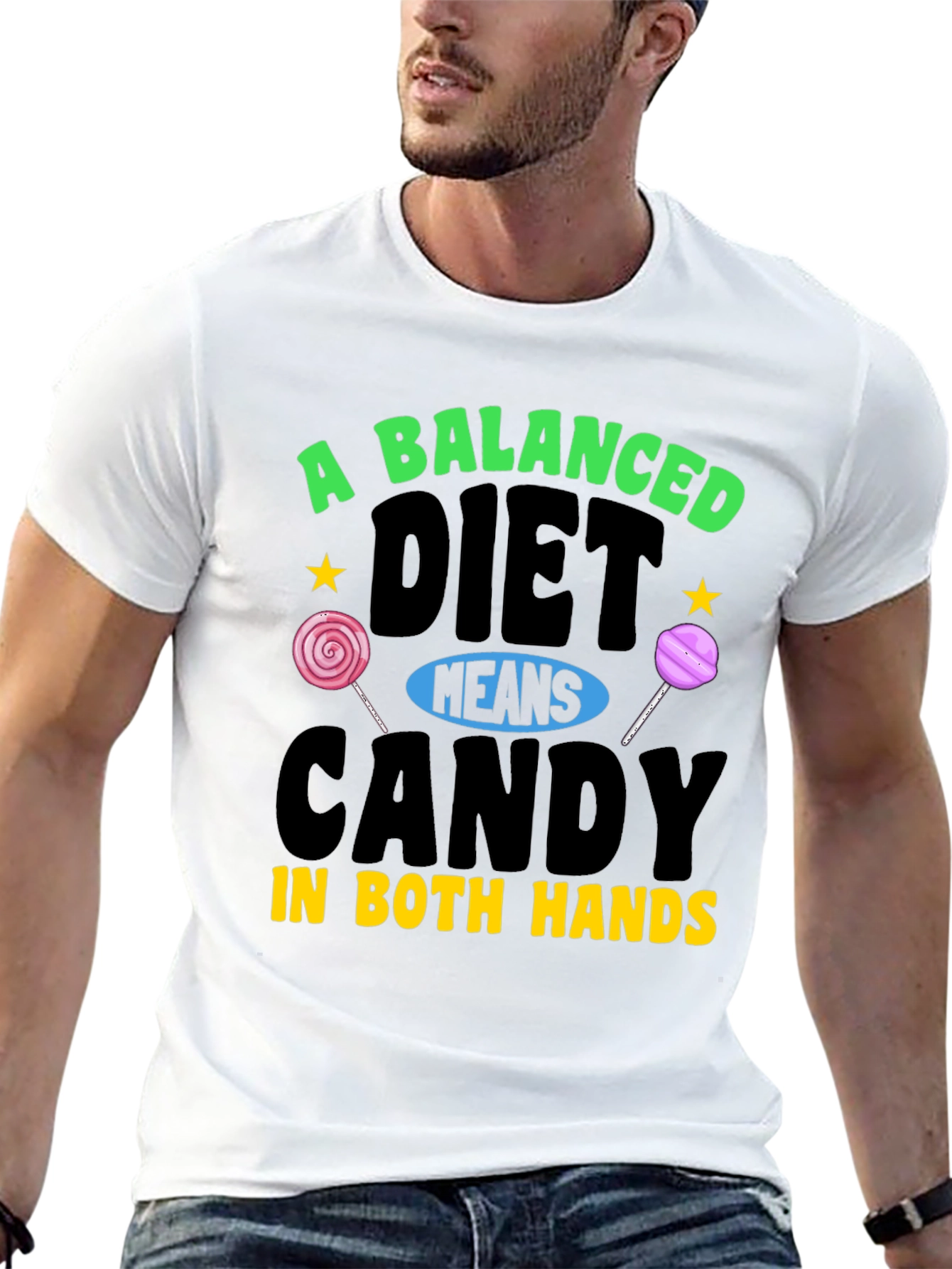 Black Balanced Diet Candy T-Shirt, Funny Graphic Tee view 13