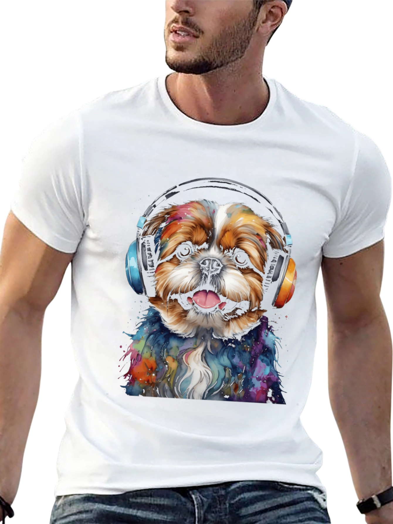 Black Dog with Headphones Graphic Tee view 13