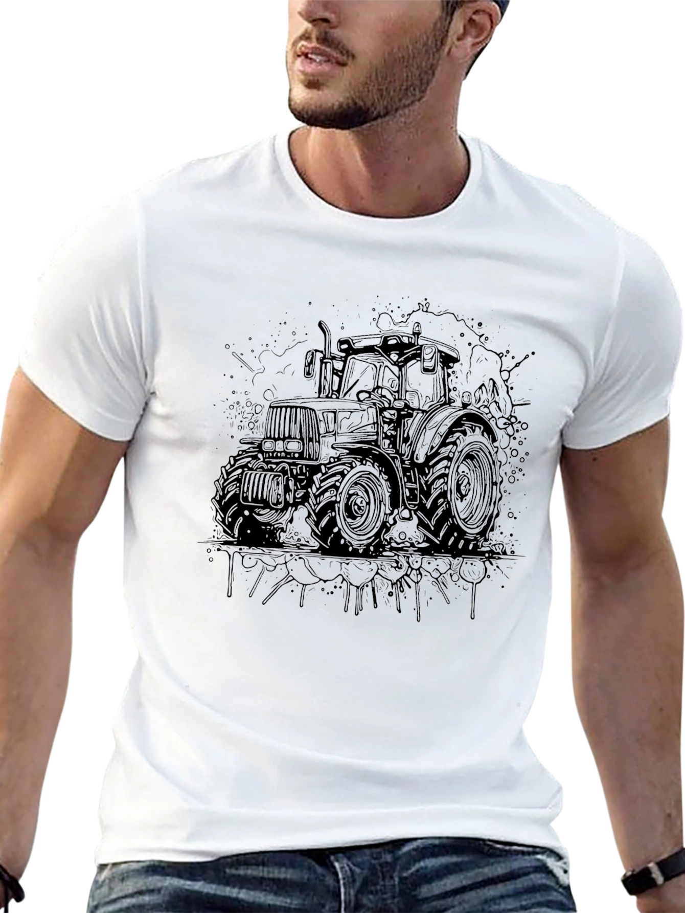 Black Black Tractor Graphic Tee - Men's Casual T-Shirt view 13