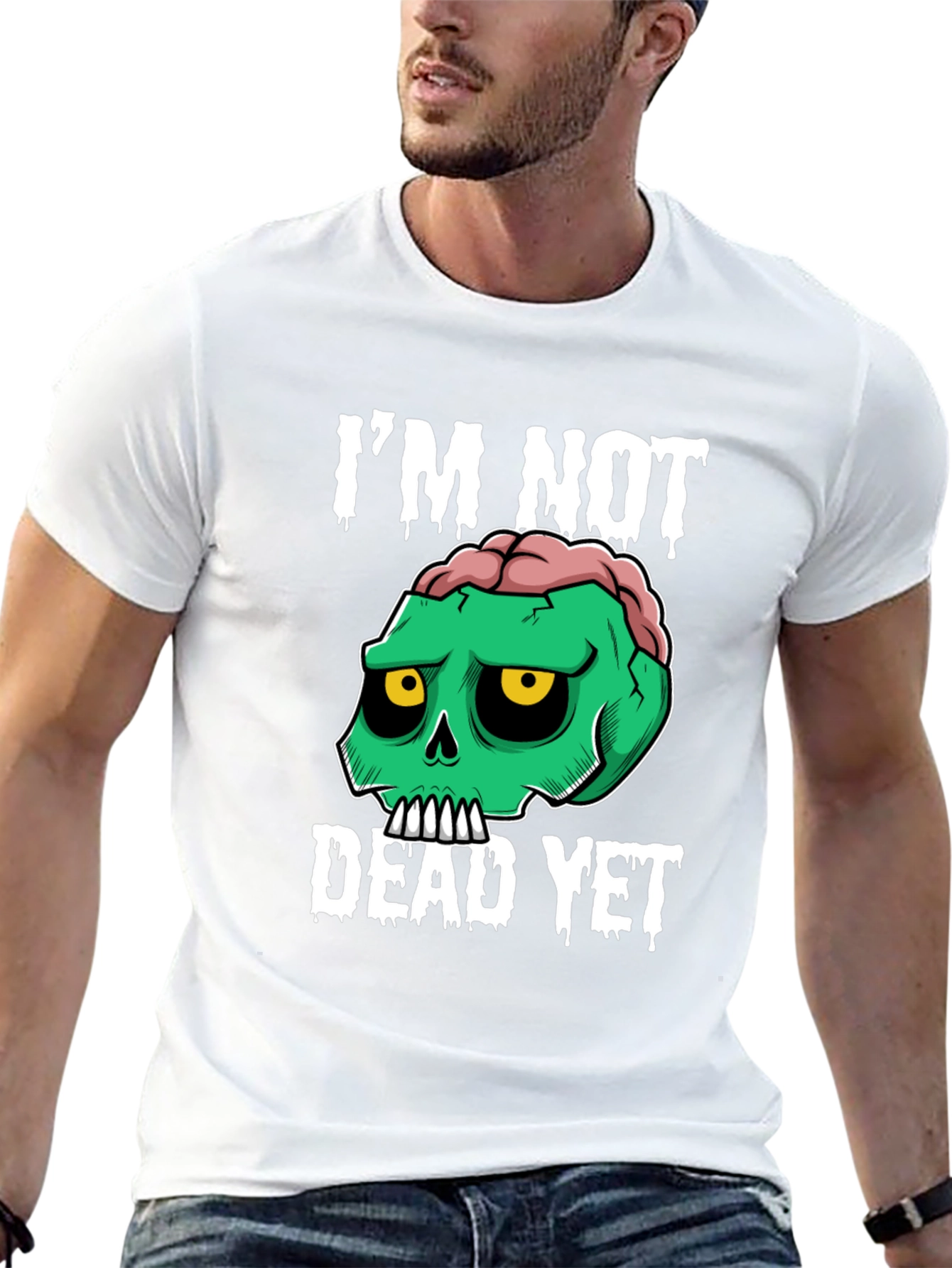 Black I'm Not Dead Yet Graphic Tee - Zombie Skull Humor view 13