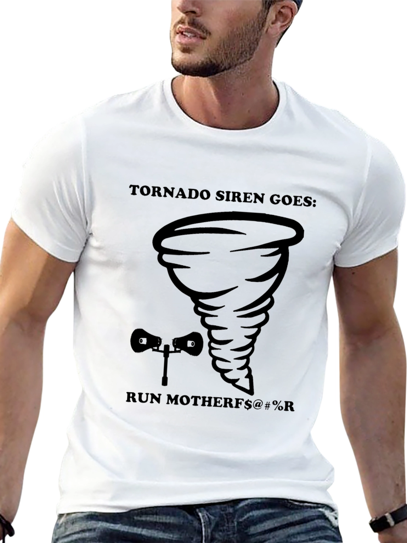 Black Tornado Siren Graphic Tee - Humorous Warning Shirt view 13