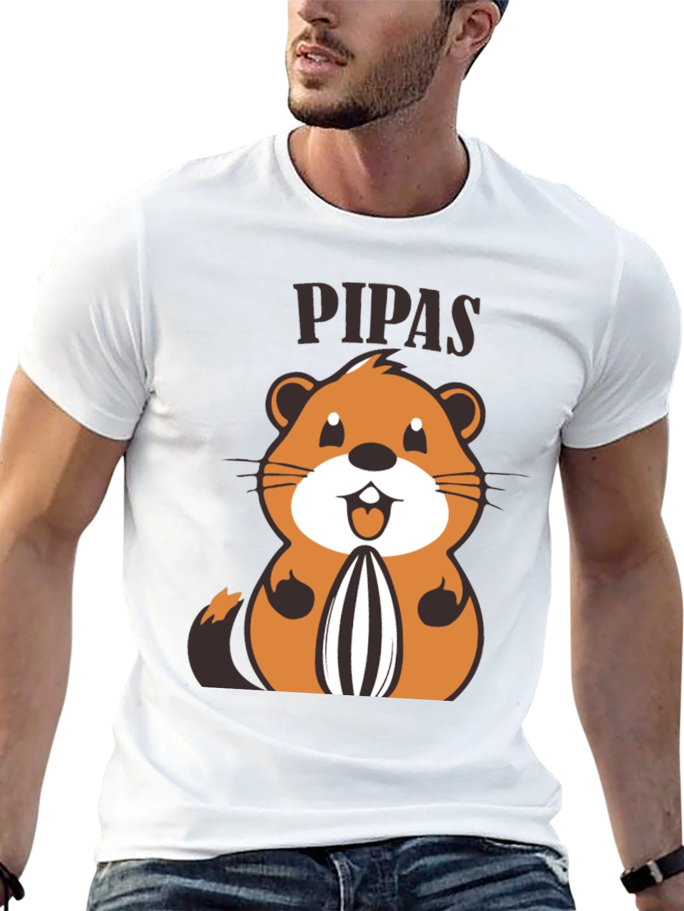 Black Funny PIPAS T-Shirt with Cartoon Animal Design view 13