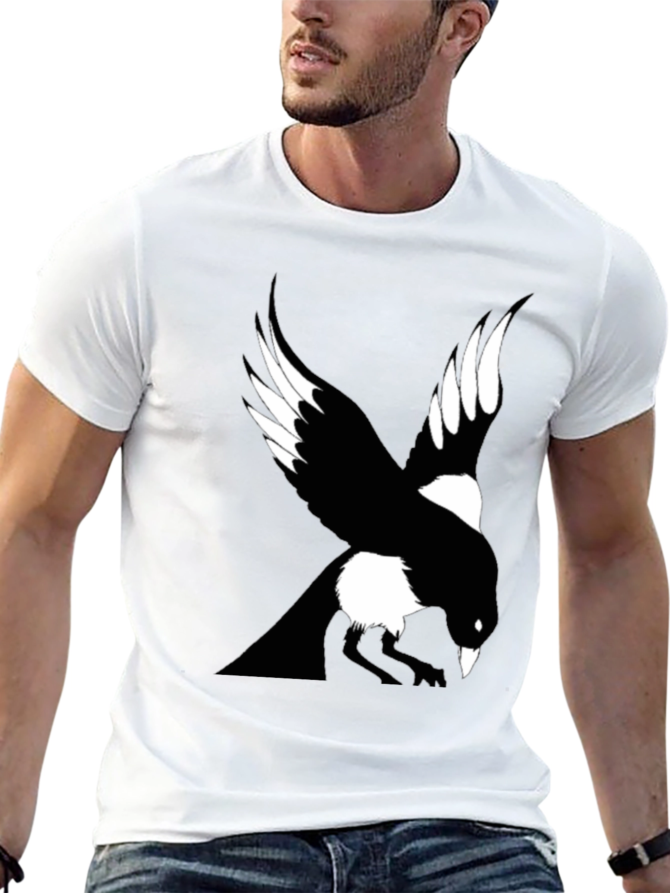 Black Raven Graphic Tee - Men's Black Crew Neck T-Shirt view 13